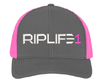RIPLIFE1 - PINK and GRAPHITE TRUCKER HAT --- SNAP BACK - RIPLIFE1